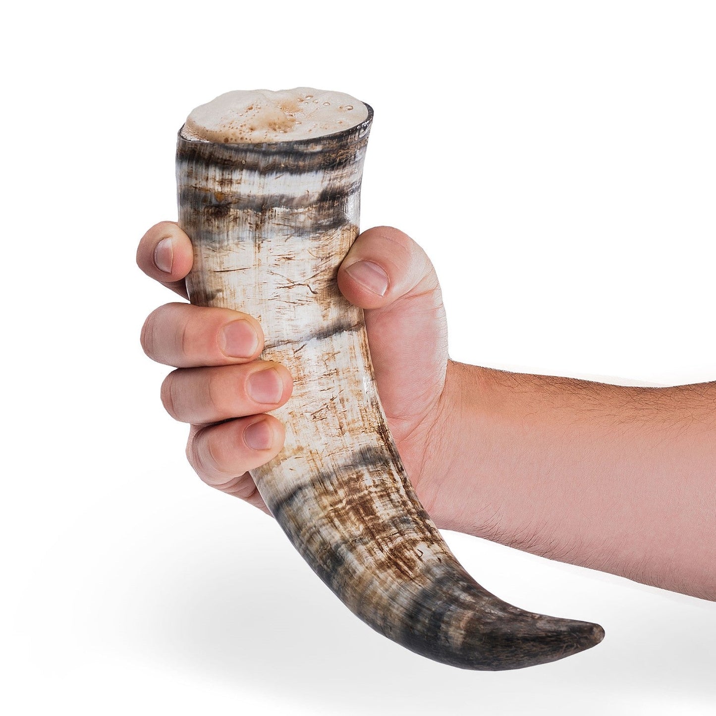 Curved Drinking Horn with Wooden Stand