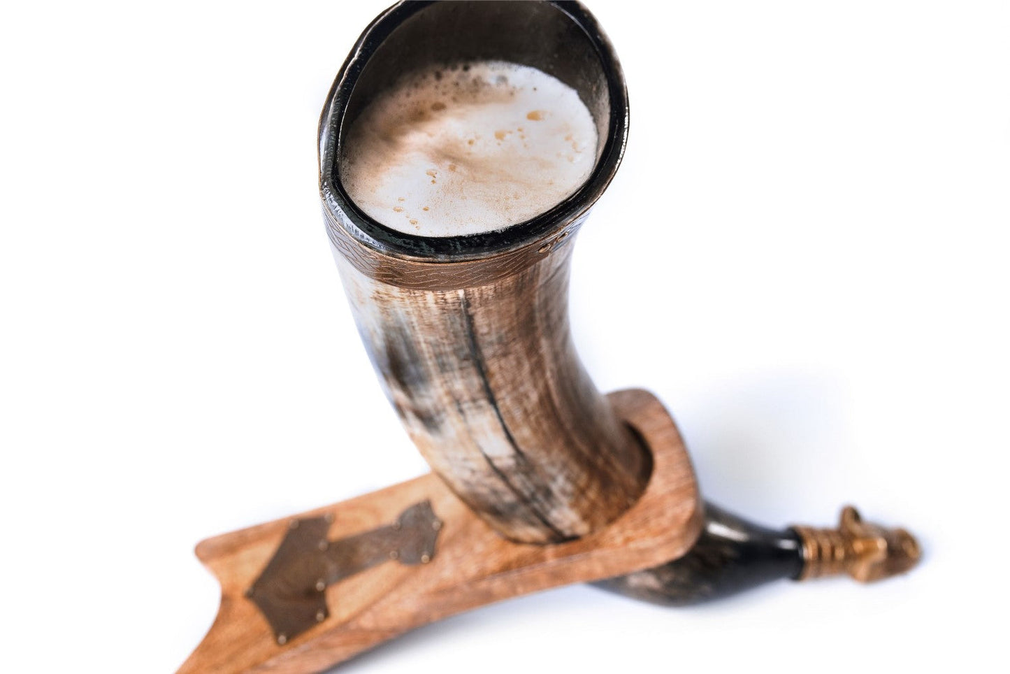 Curved Drinking Horn with Wooden Stand