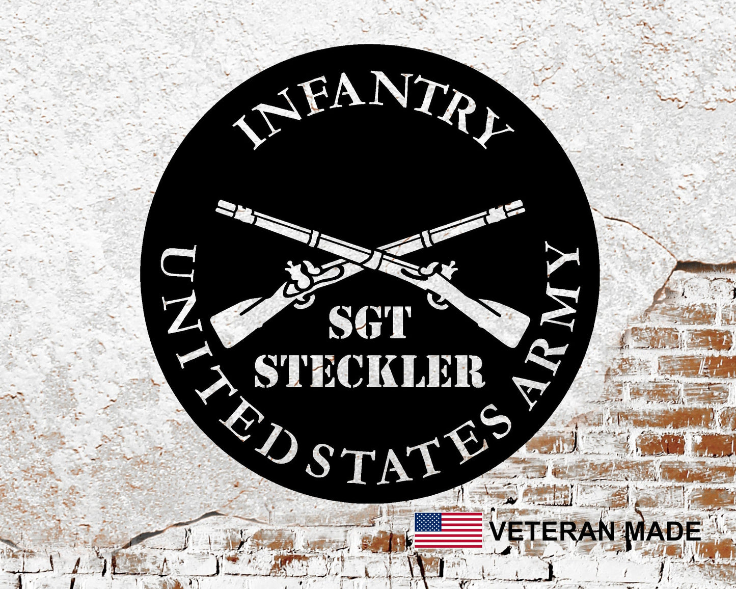 Army Infantry Personalized Round Metal Sign with Rank and Name