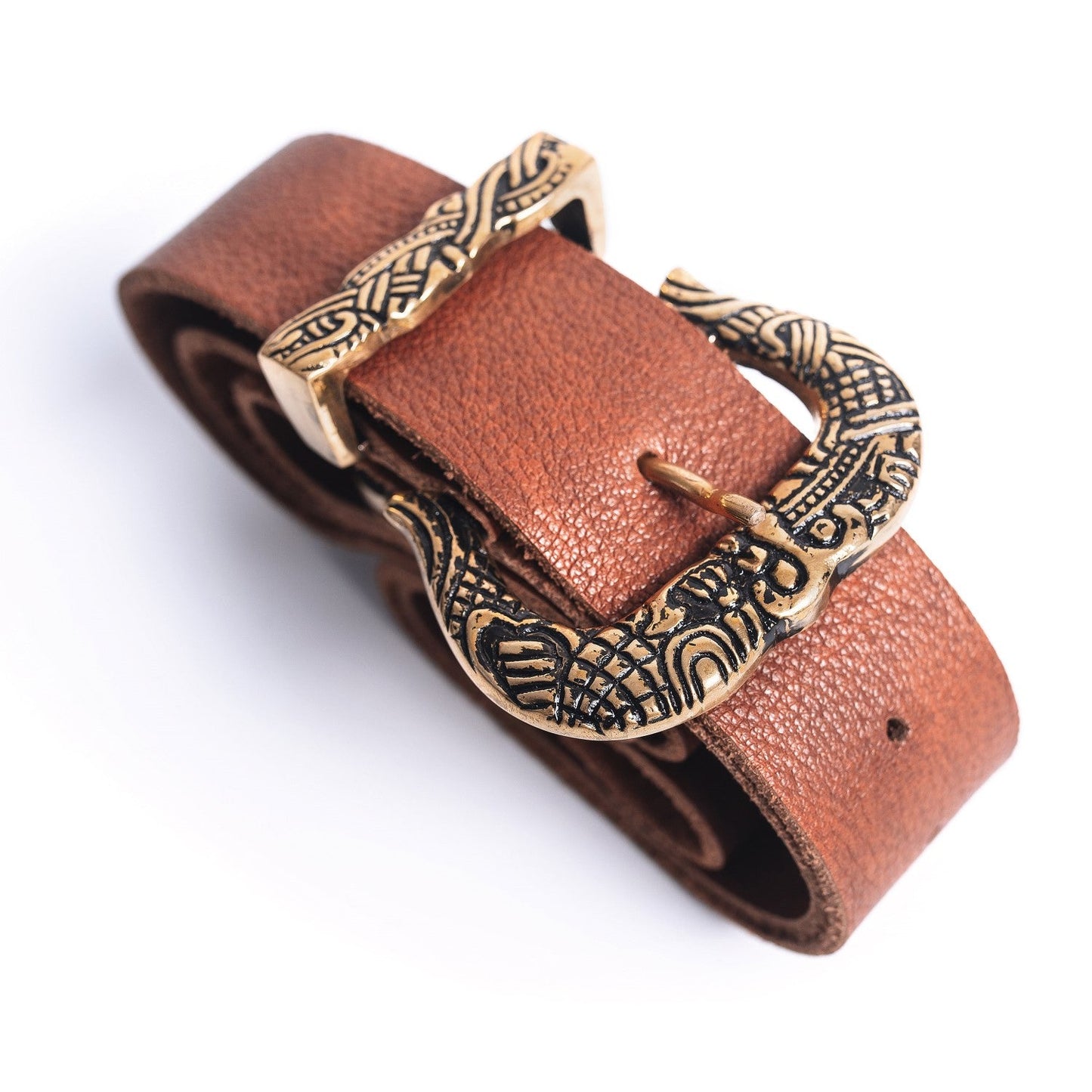 Brown Leather Belt with Brass Buckle & Tip