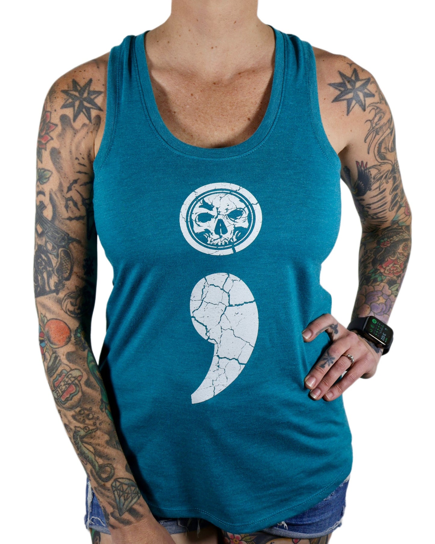 Semicolon Heathered Teal Racerback Tank