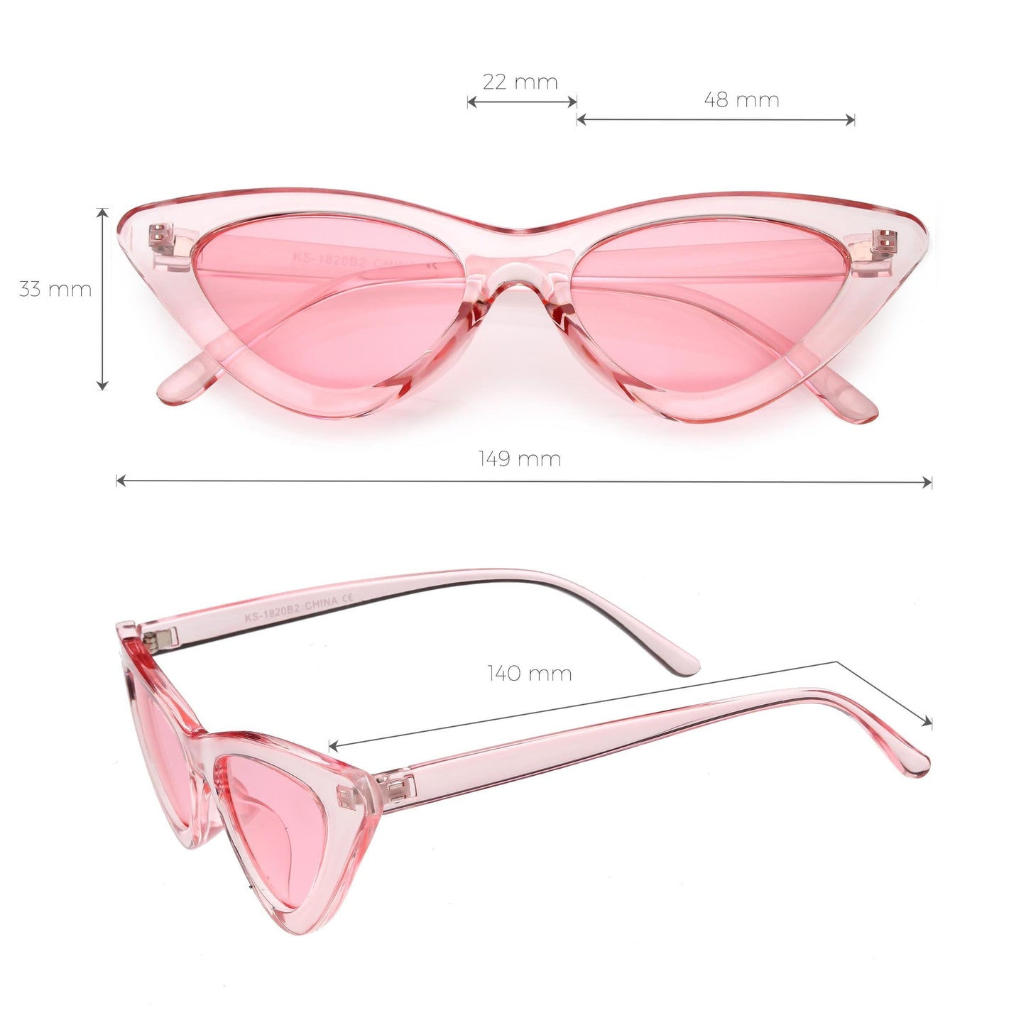 Women's Retro 1990's Narrow Flat Color Tone Lens Cat Eye Sunglasses C524