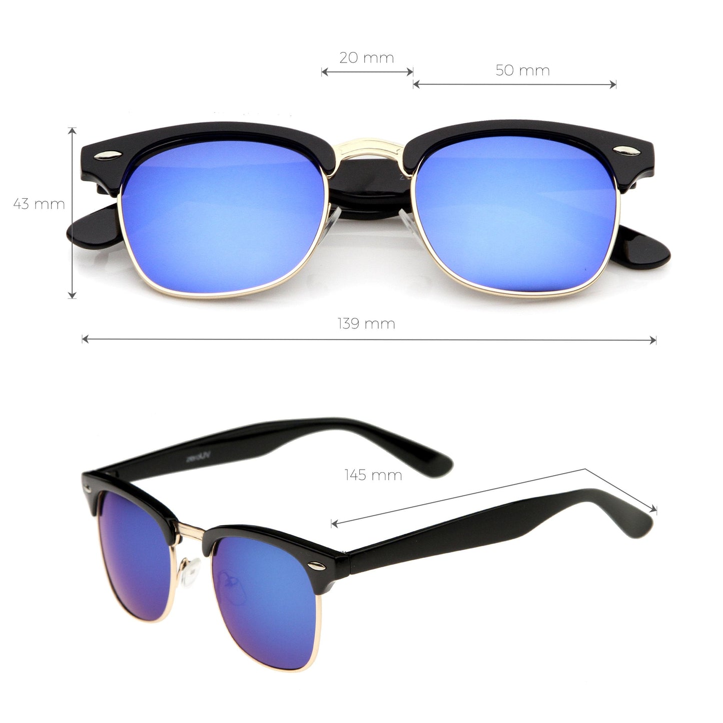 Retro Horned Rim Half Frame Flash Mirror Lens Sunglasses 9309