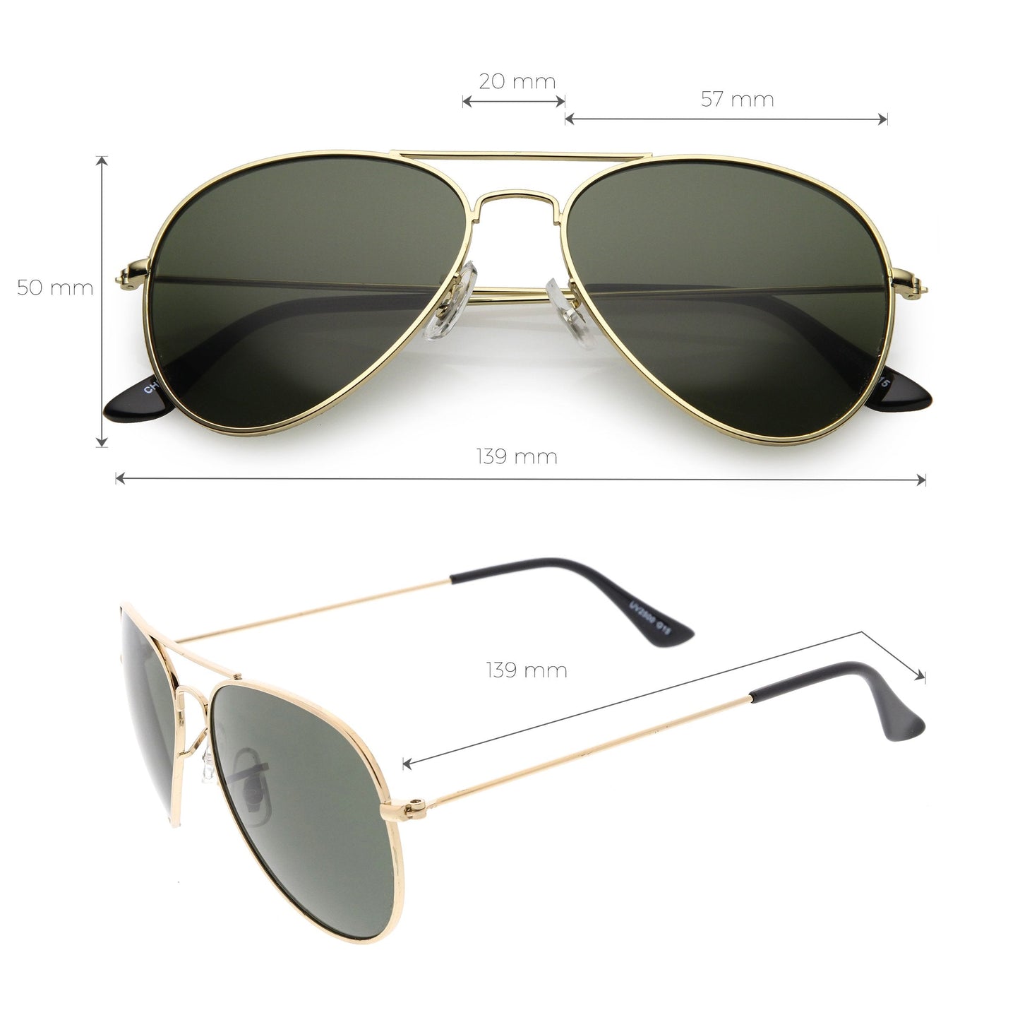 Original Classic Metal Military Aviator Sunglasses 1041 58mm