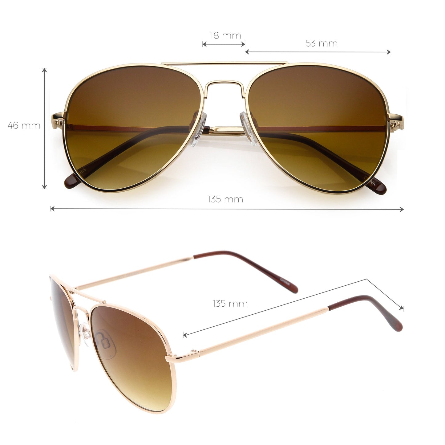 Medium Classic Retro Metal Frame Aviator Sunglasses 53mm 1372