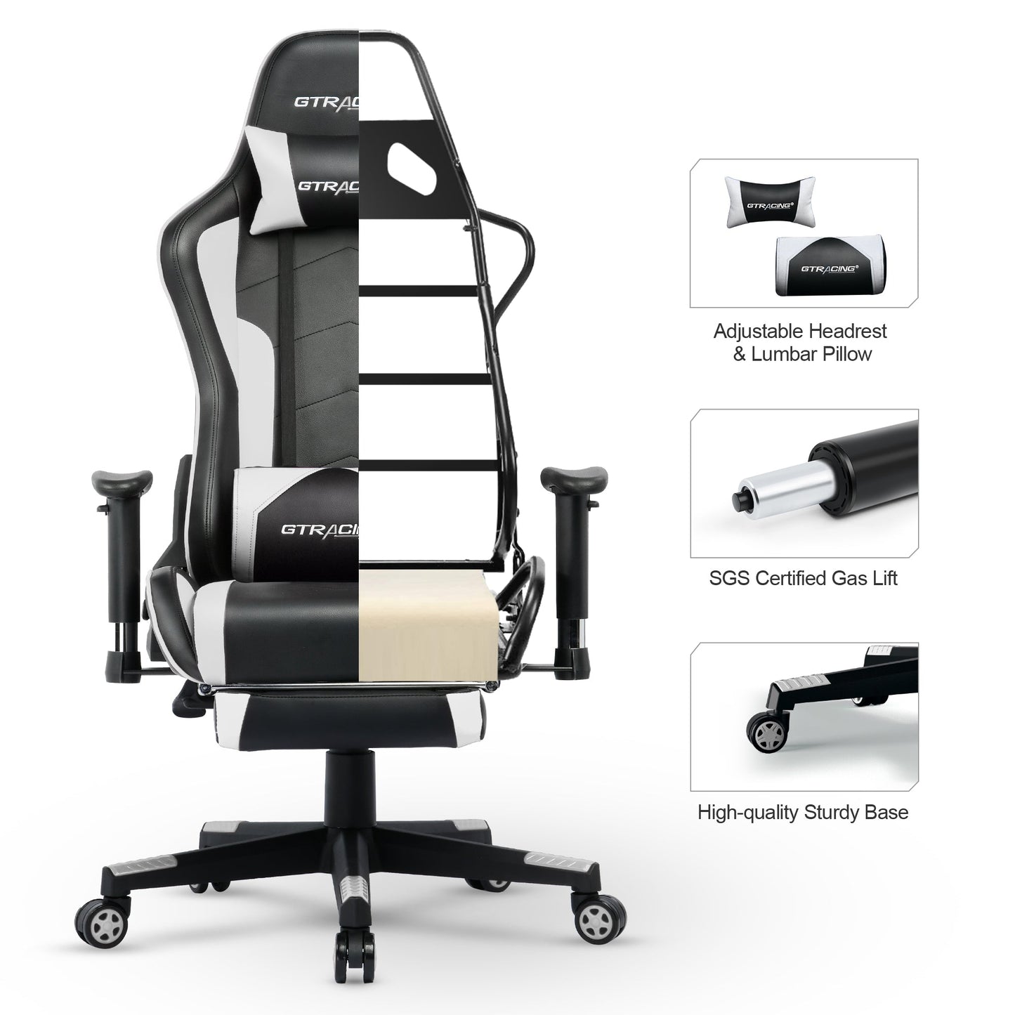 GTRACING Gaming Chair Office Chair PU Leather with Footrest&Adjustable Headrest