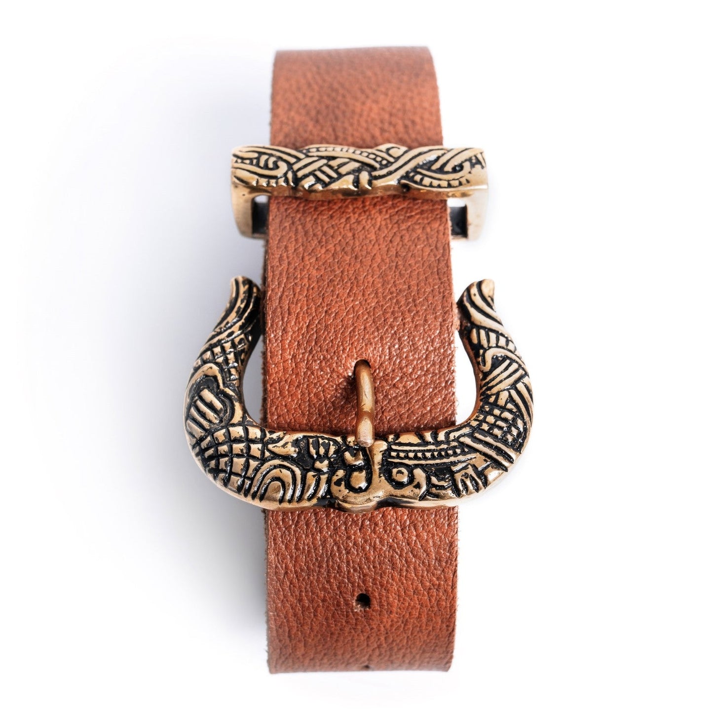 Brown Leather Belt with Brass Buckle & Tip