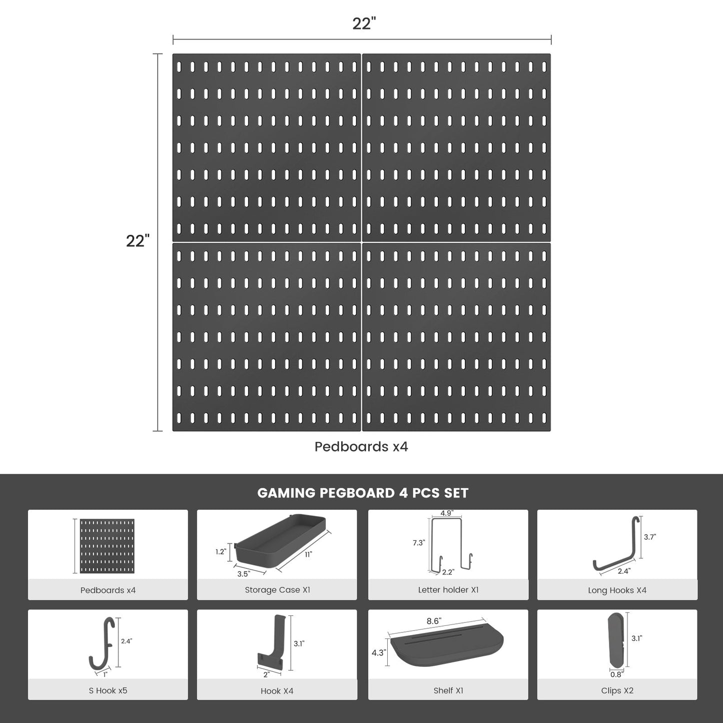 Wall Mounted Gaming Pegboards 4Pcs Set