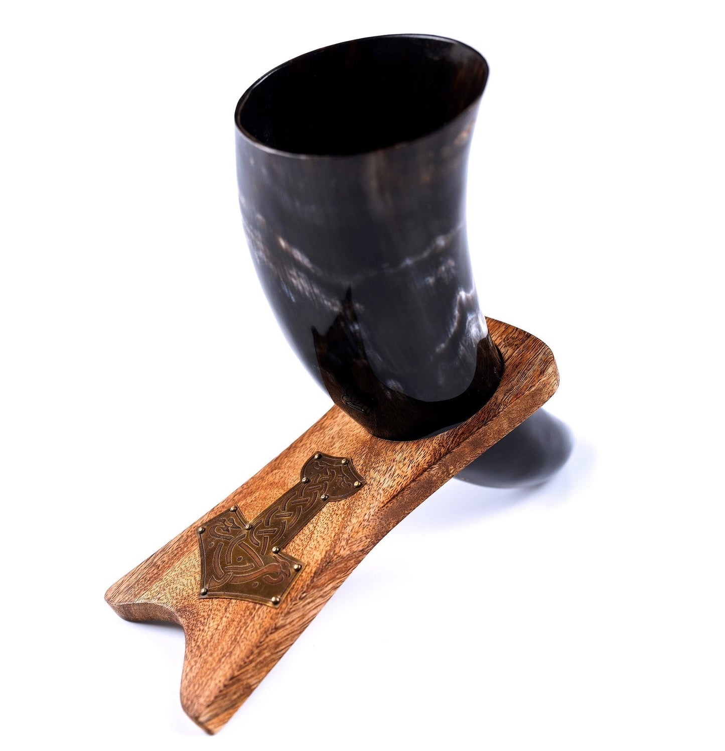 Curved Drinking Horn with Wooden Stand