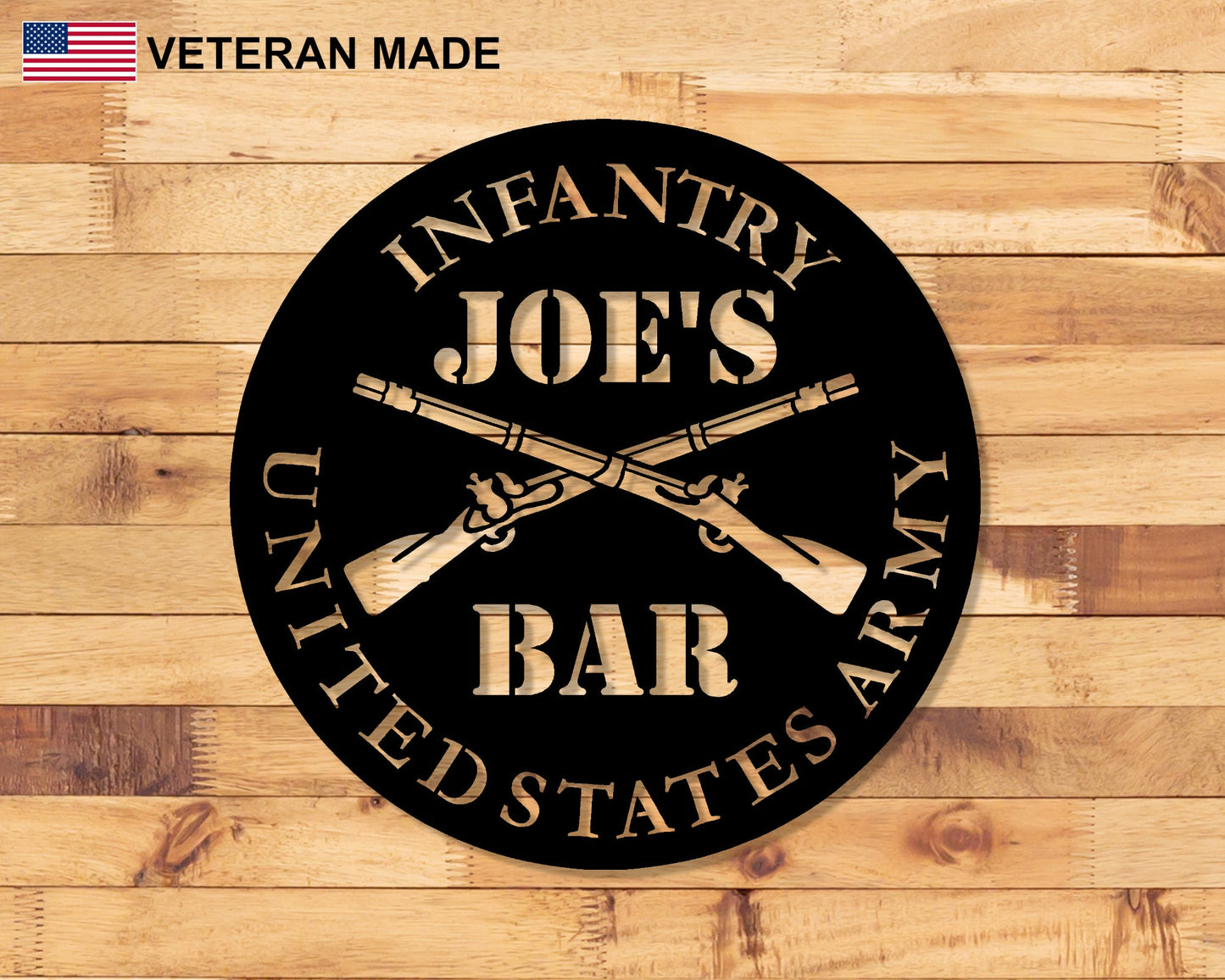 Army Infantry Personalized Round Metal Sign with Rank and Name