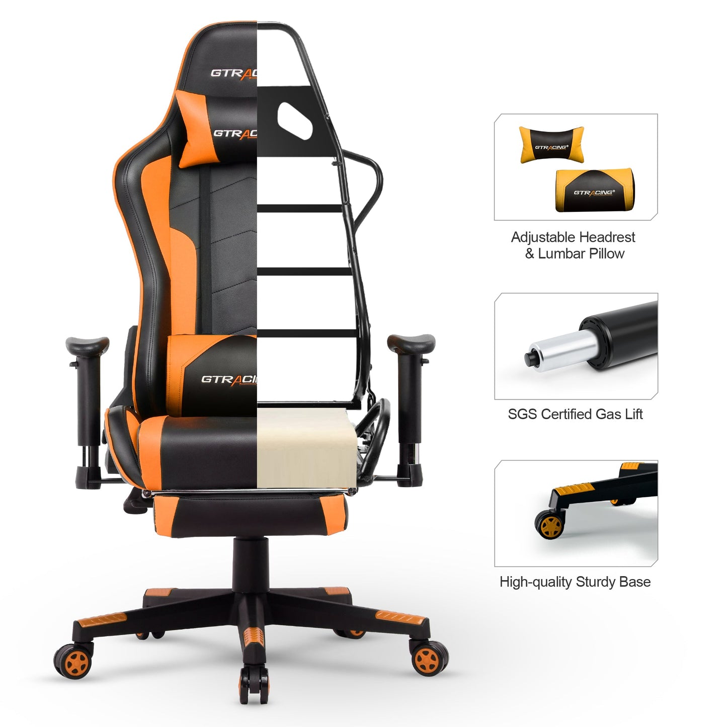 GTRACING Gaming Chair Office Chair PU Leather with Footrest&Adjustable Headrest