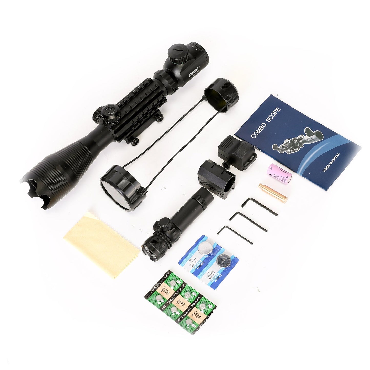 4-in-1 Rifle Scope Combo, 4-16*50mm Rangefinder Scope, Green Laser, Red Dot Sight, Boresighter