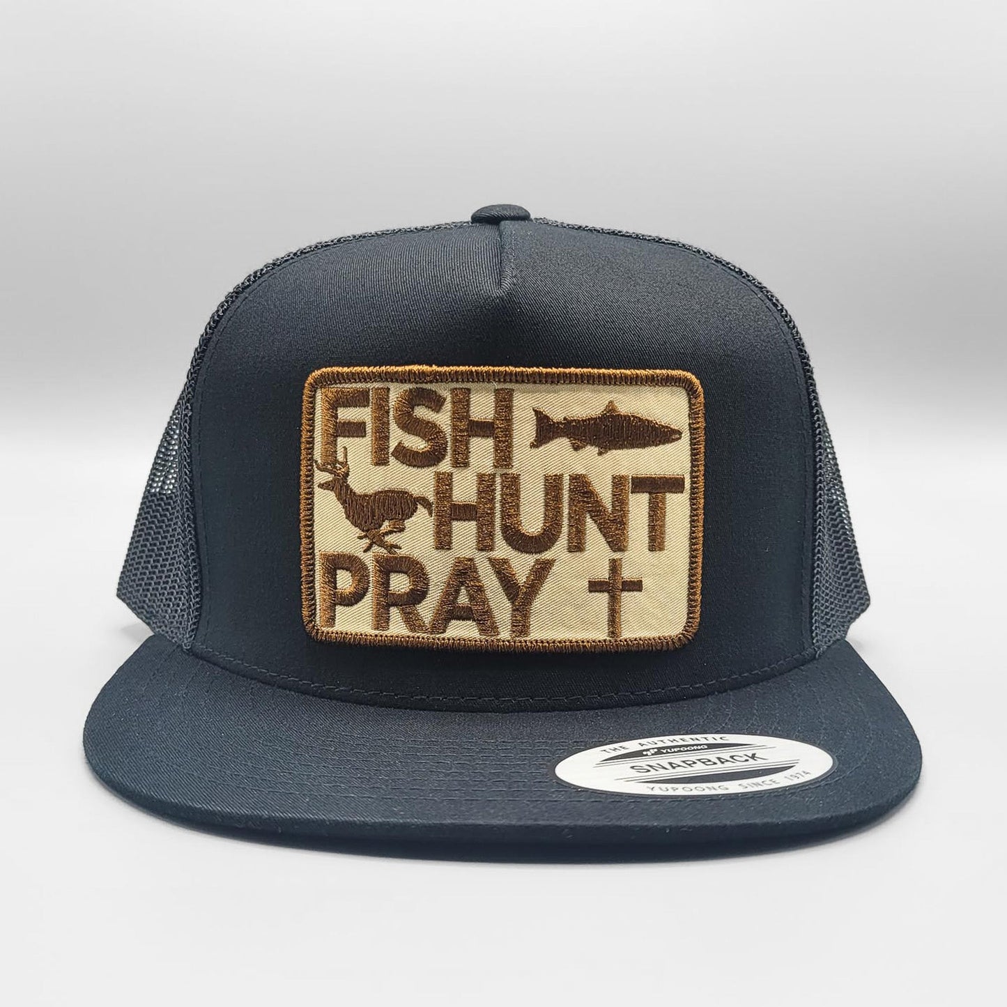 Fish Hunt Pray Christian (Brown) Trucker Hat