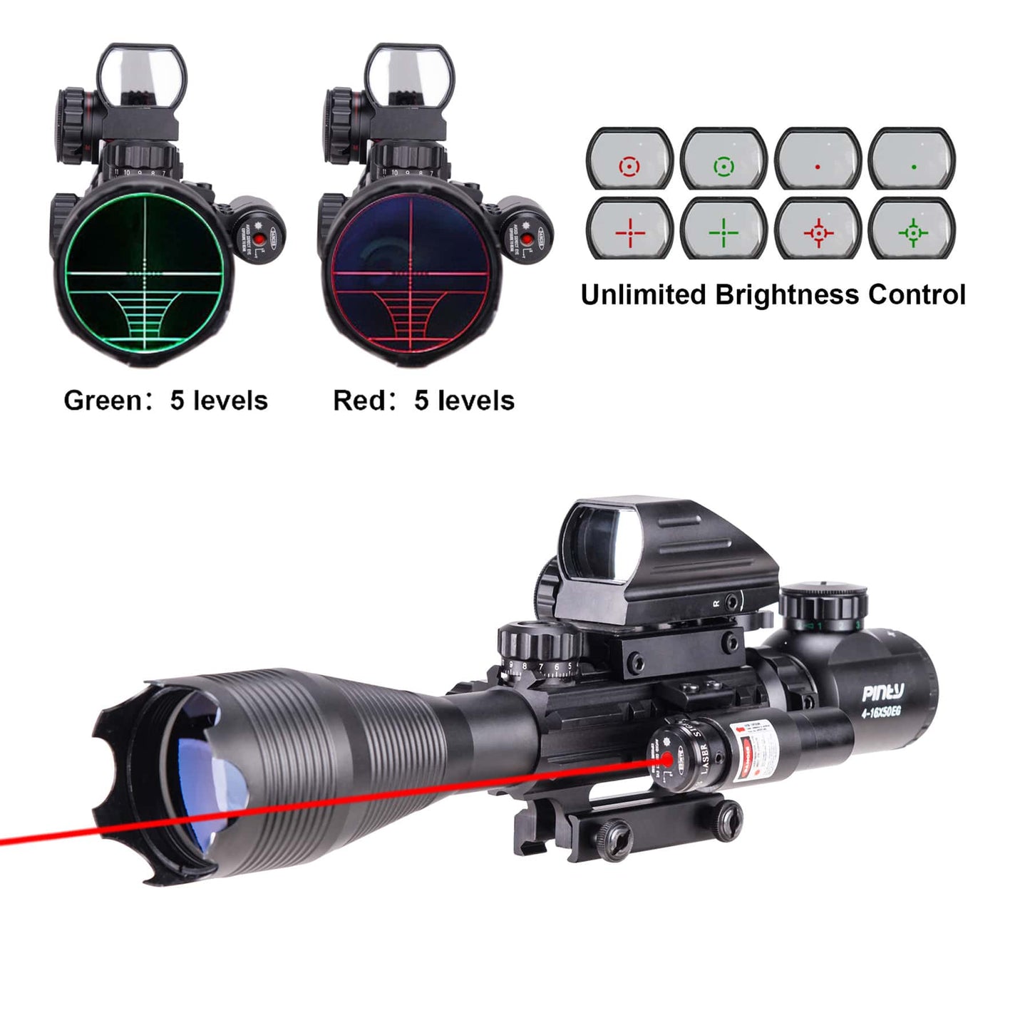 3 in 1 Scope Combo, 4-16x50EG Illuminated Rangefinder Rifle Scope, Red Laser