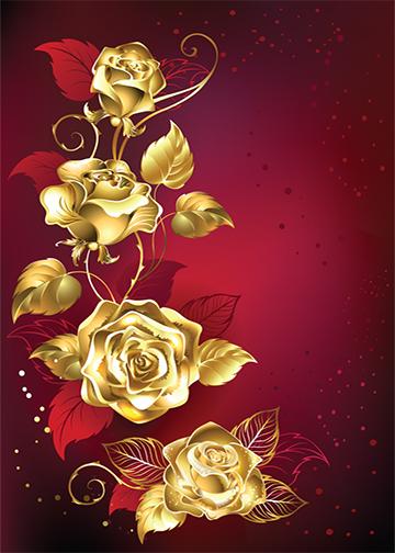 Golden Roses Red Background