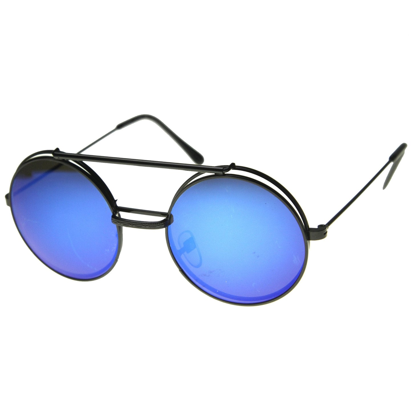 Retro Round Steampunk Mirrored Lens Flip Up Sunglasses 8966