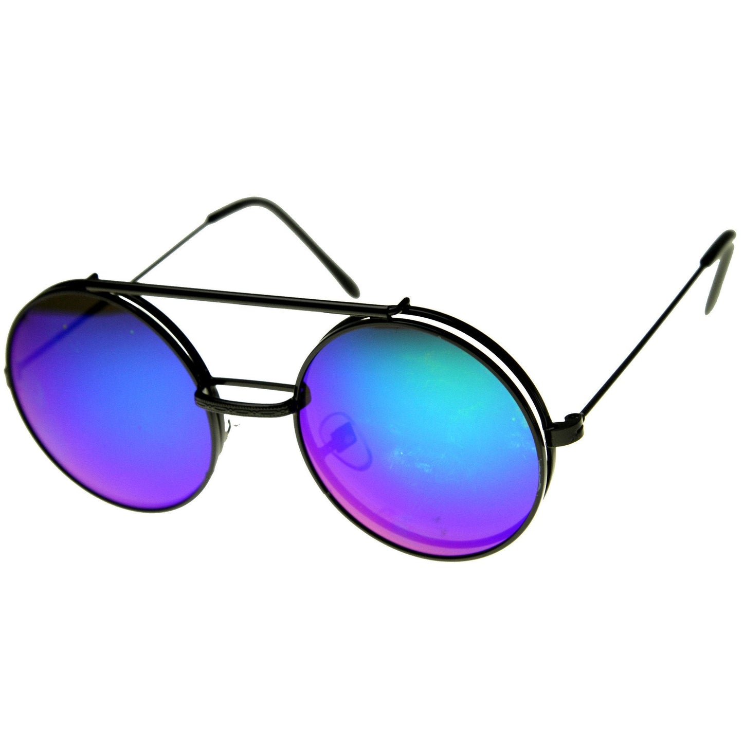 Retro Round Steampunk Mirrored Lens Flip Up Sunglasses 8966