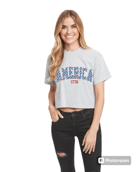 America Ladies Crop Tee (color options)