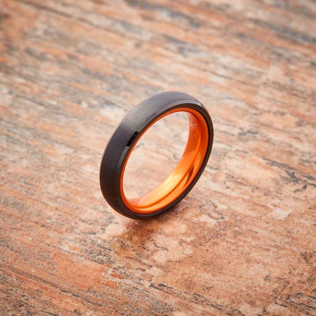 Black Tungsten Ring - Resilient Orange - 4MM