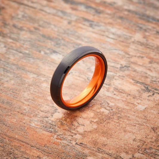 Black Tungsten Ring - Resilient Orange - 4MM