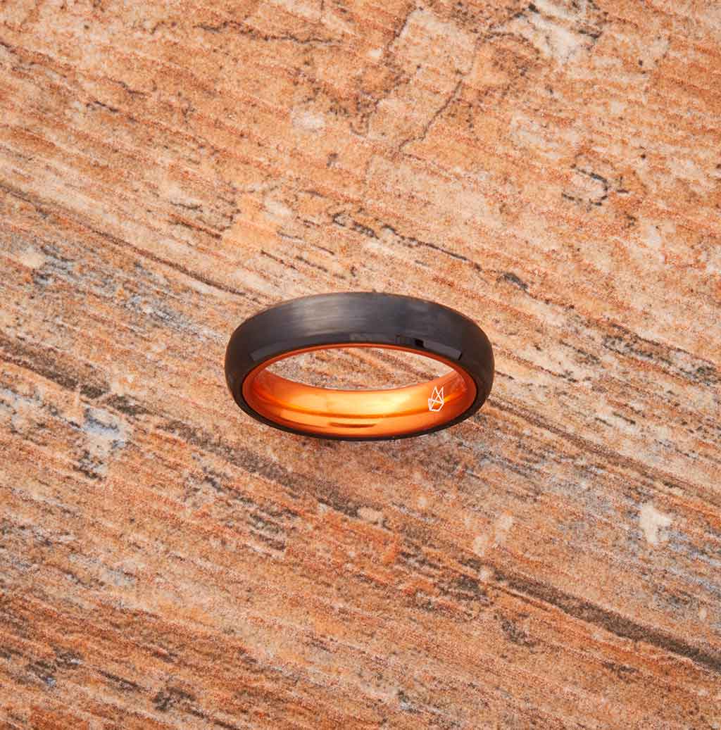 Black Tungsten Ring - Resilient Orange - 4MM