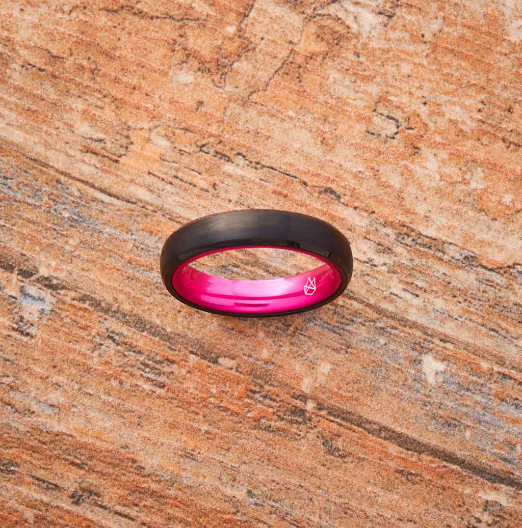 Tungsten Ring (Black) - Resilient Pink - 4MM