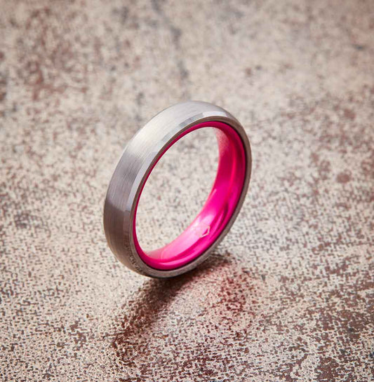 Tungsten Ring (Silver) - Resilient Pink - 4MM