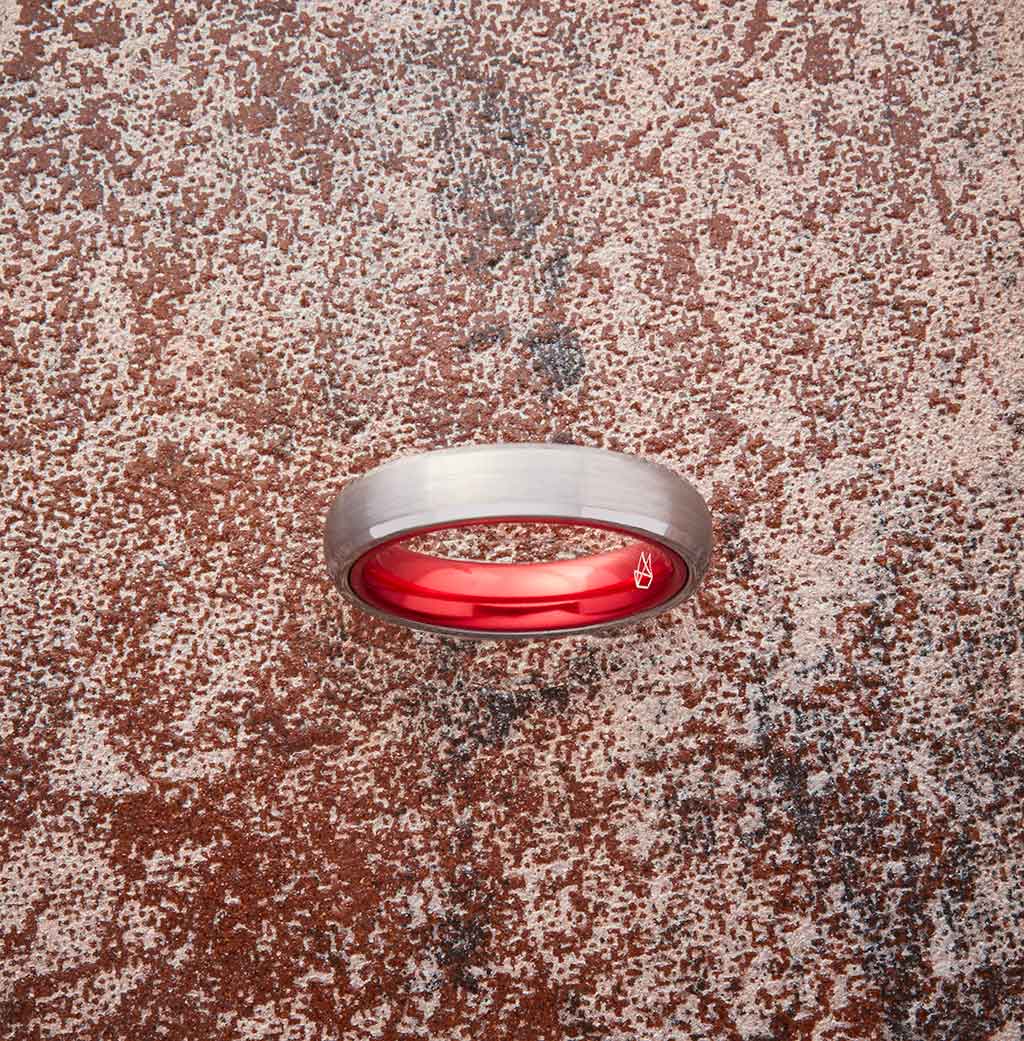 Silver Tungsten Ring - Resilient Red - 4MM