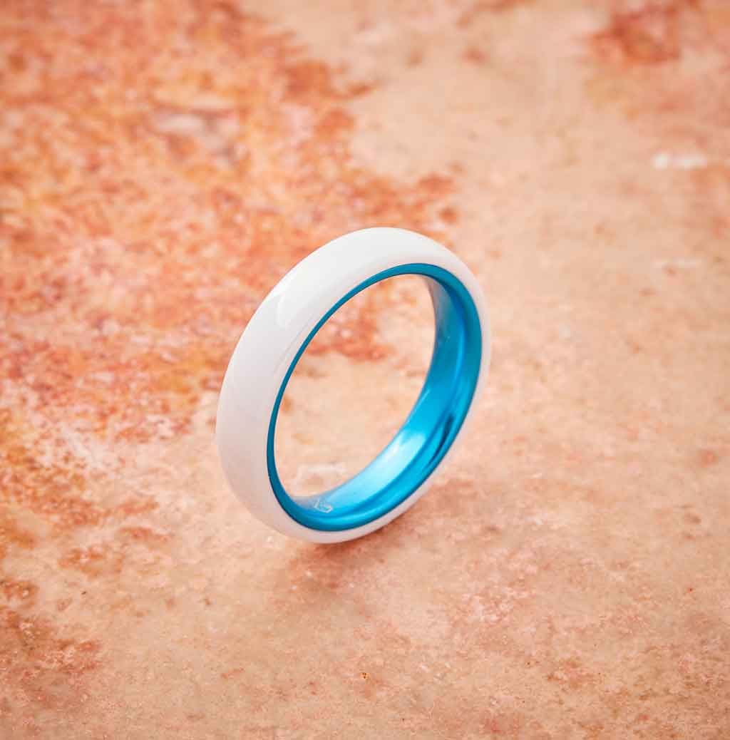 White Ceramic Ring - Resilient Blue - 4MM