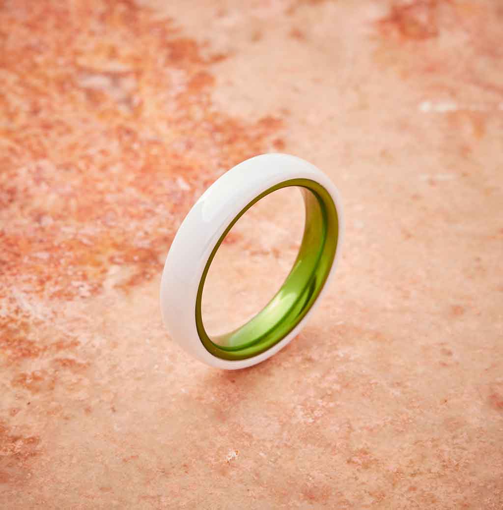 White Ceramic Ring - Resilient Green - 4MM