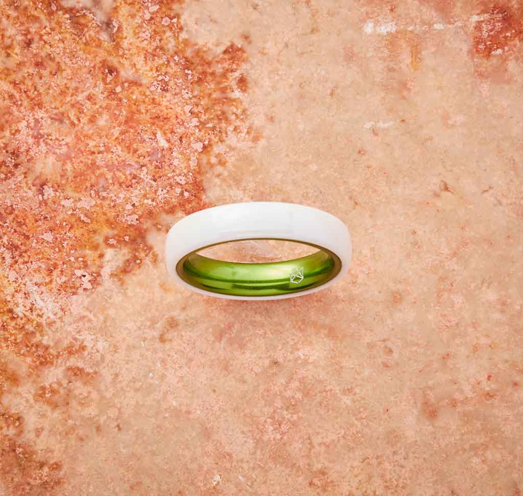 White Ceramic Ring - Resilient Green - 4MM