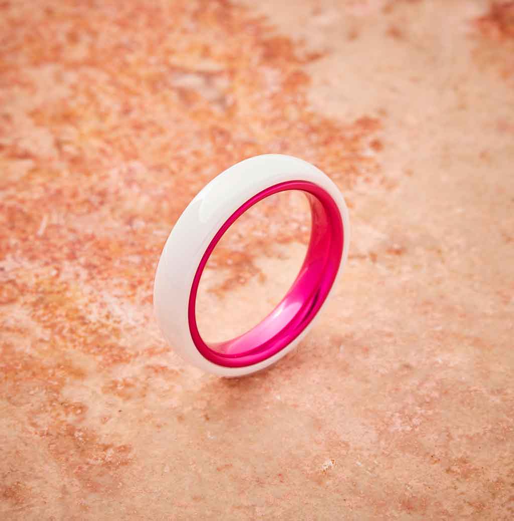 White Ceramic Ring - Resilient Pink - 4MM