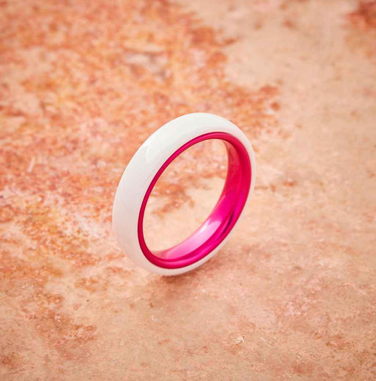 White Ceramic Ring - Resilient Pink - 4MM