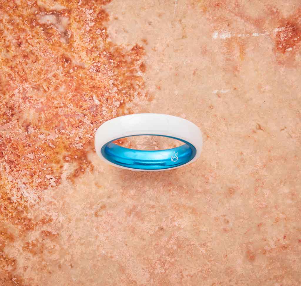 White Ceramic Ring - Resilient Blue - 4MM