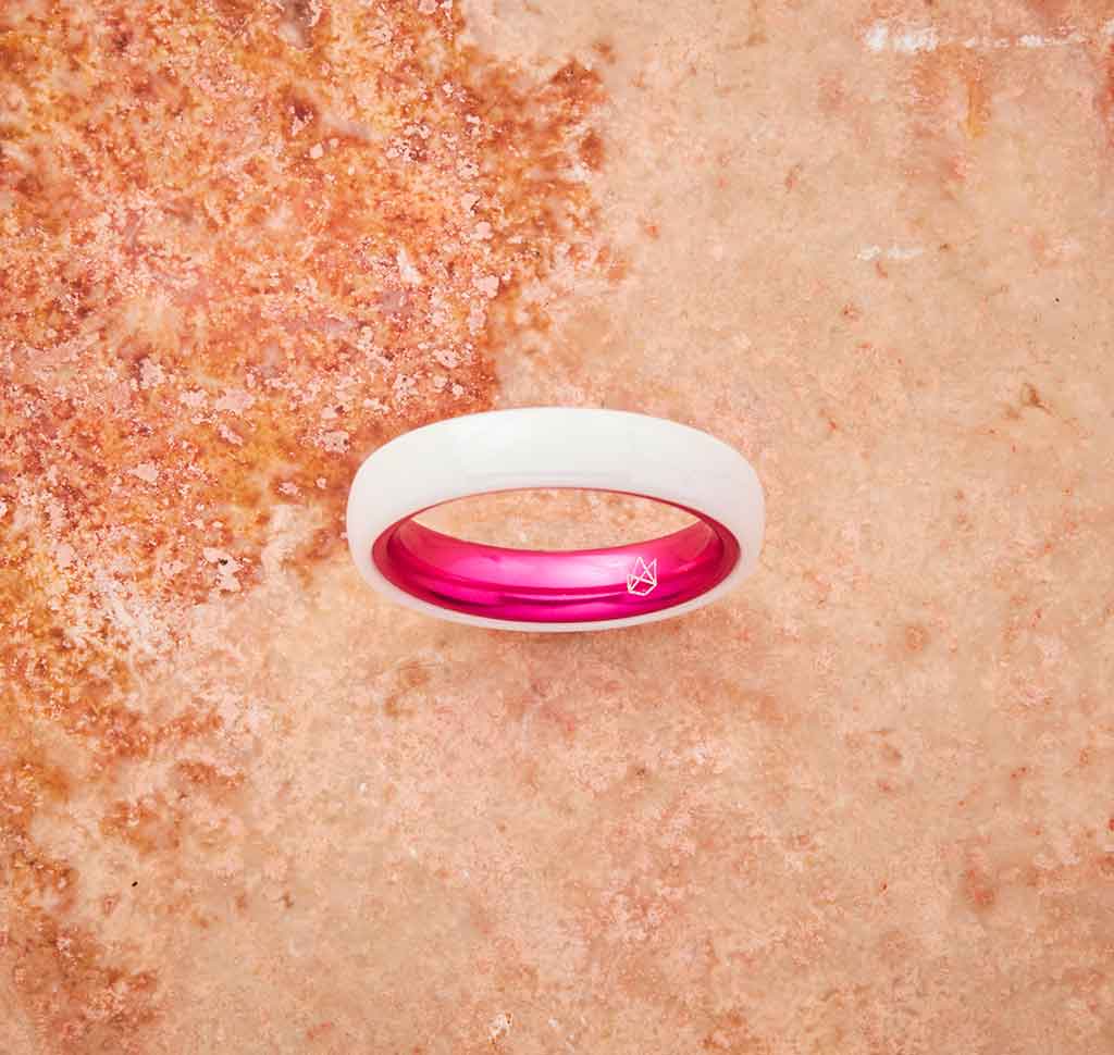 White Ceramic Ring - Resilient Pink - 4MM