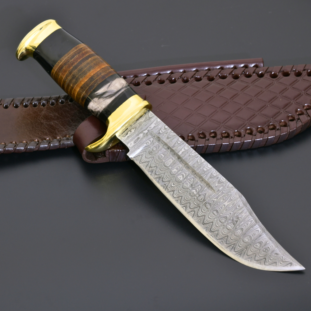 Darkstar Bowie Knife with Bull Horn & Stacked Leather Composite Handle