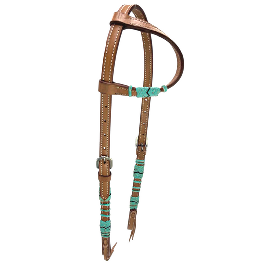 One Ear Turquiose Rawhide Light Oil Headstall