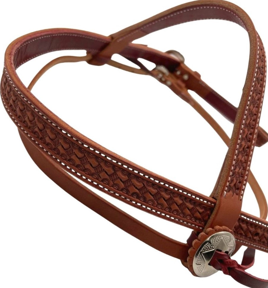 Mahogany Leather Basket Stamped Headstall