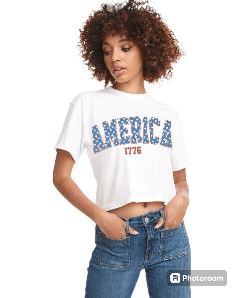 America Ladies Crop Tee (color options)