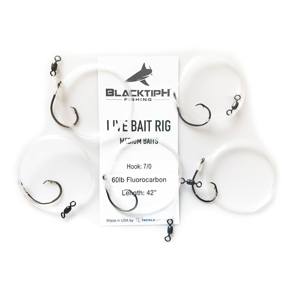 BlacktipH Live Bait Rigs with 7/0 Black Nickel Circle Hook and Premium Rosco Swivel - Medium 5 Pack