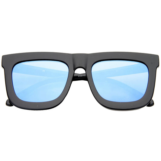 Hipster Flat Front Square Horned Rim Mirror Lens Sunglasses A143