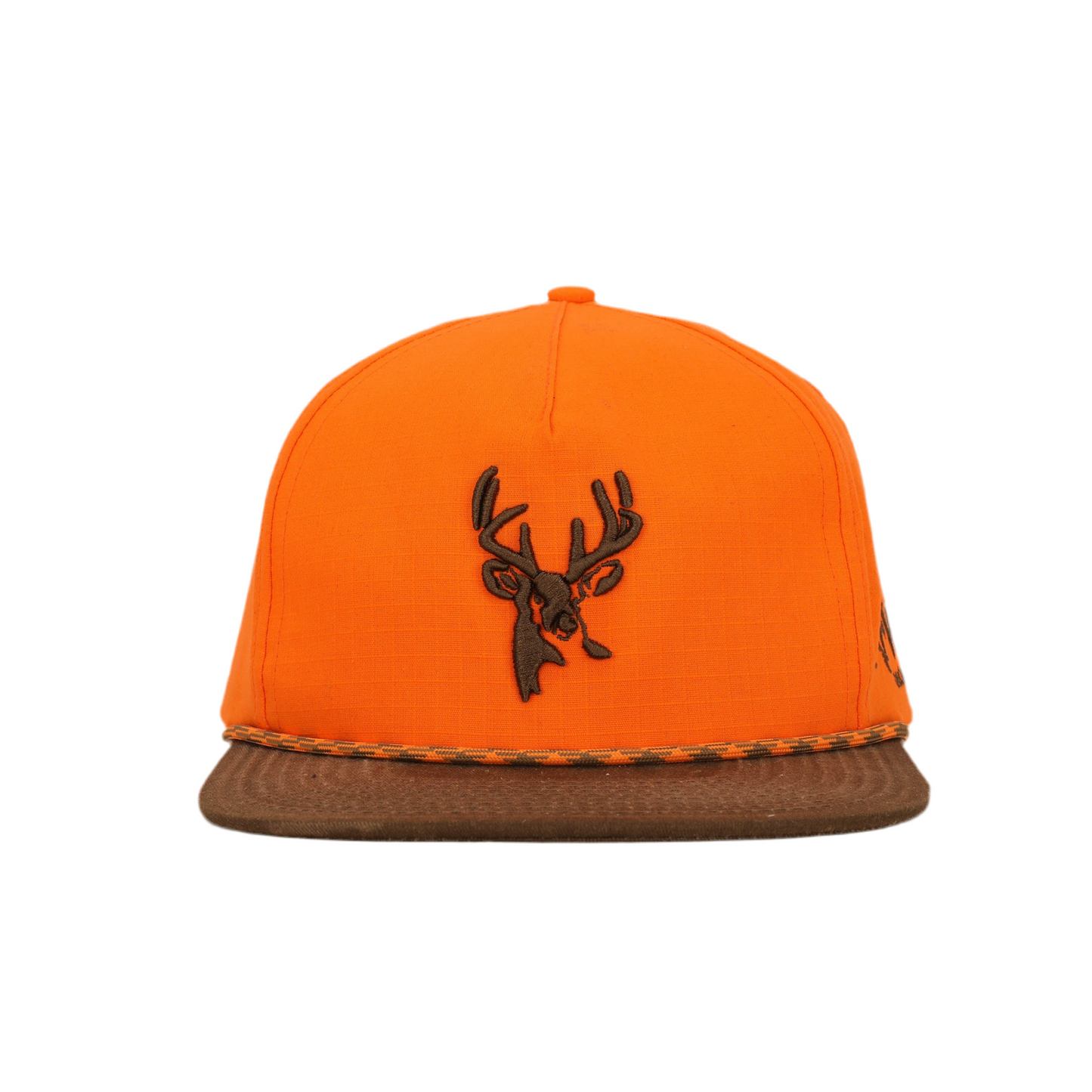 BLAZE ORANGE AND BROWN RIPSTOP PUFF DEER ROPE HAT