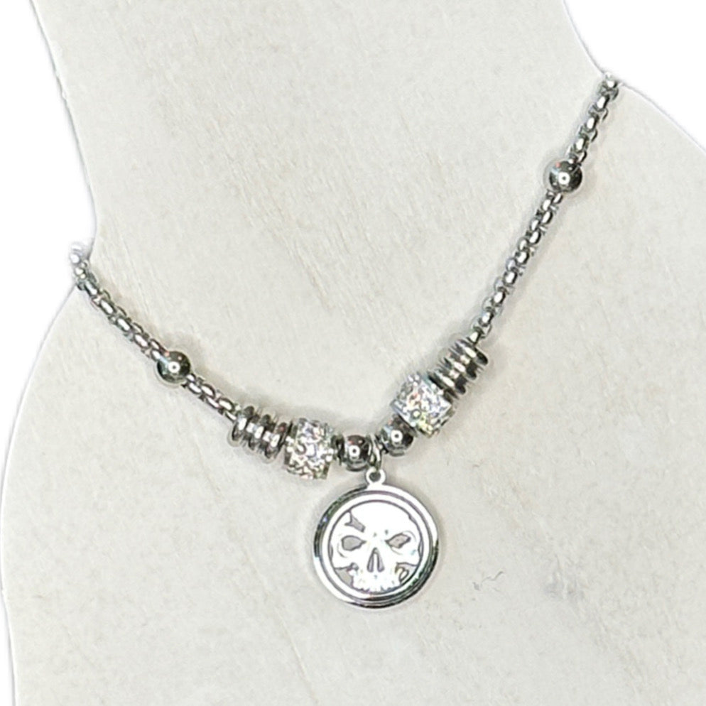 Women's Stainless Steel Adjustable Circle Skull Charm Bracelet