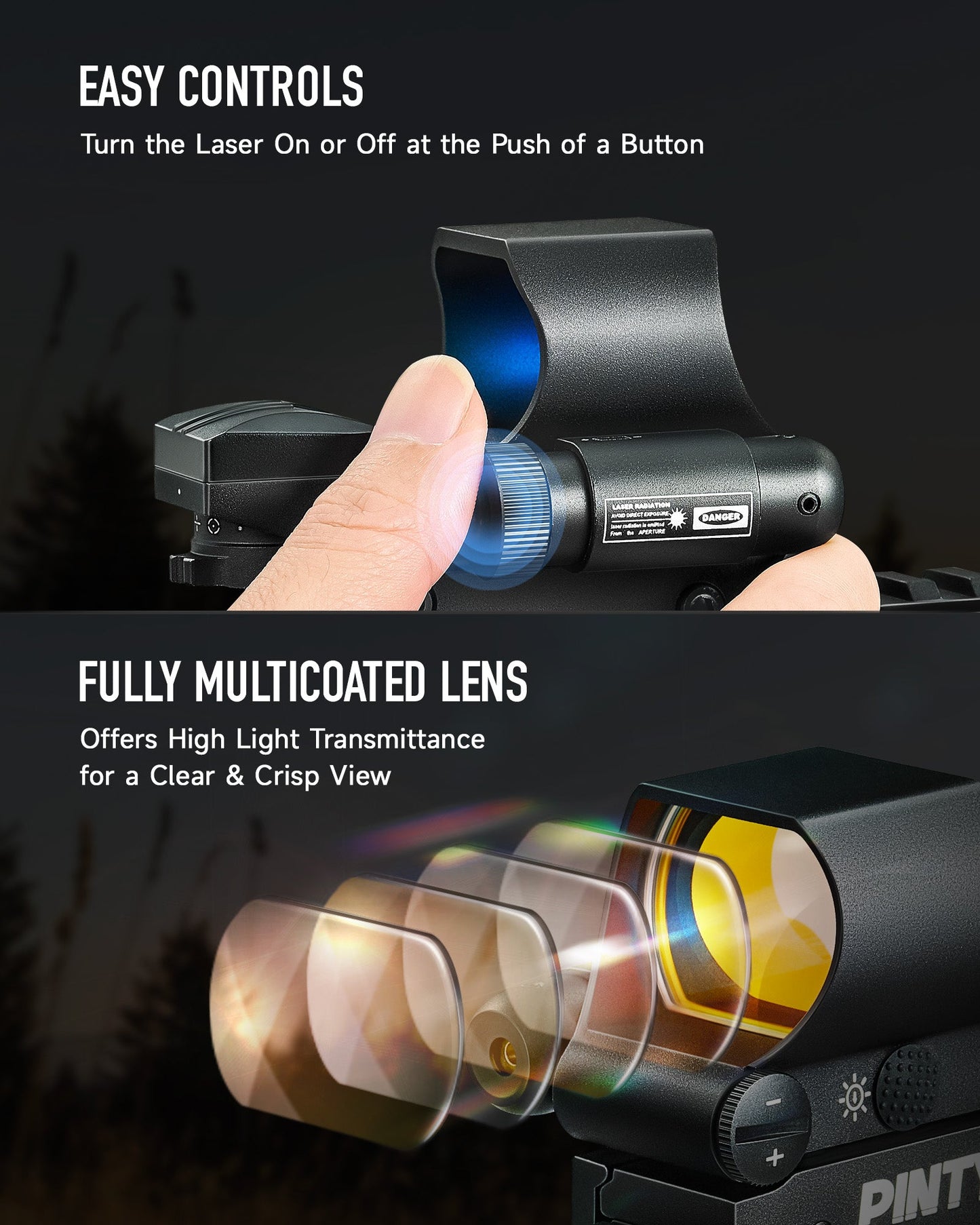 1x28mm Reflex Sight Green Laser Combo, 3 MOA Red Dot Sight with 5 Brightness Levels