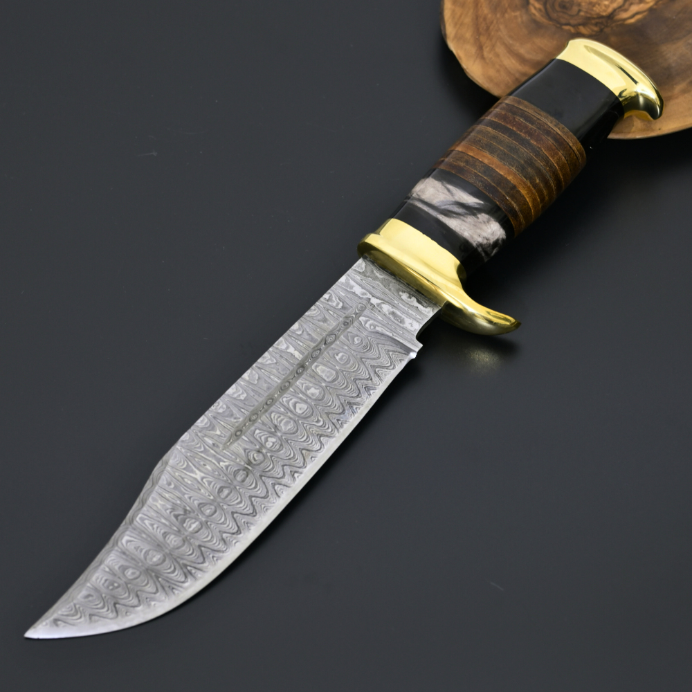 Darkstar Bowie Knife with Bull Horn & Stacked Leather Composite Handle