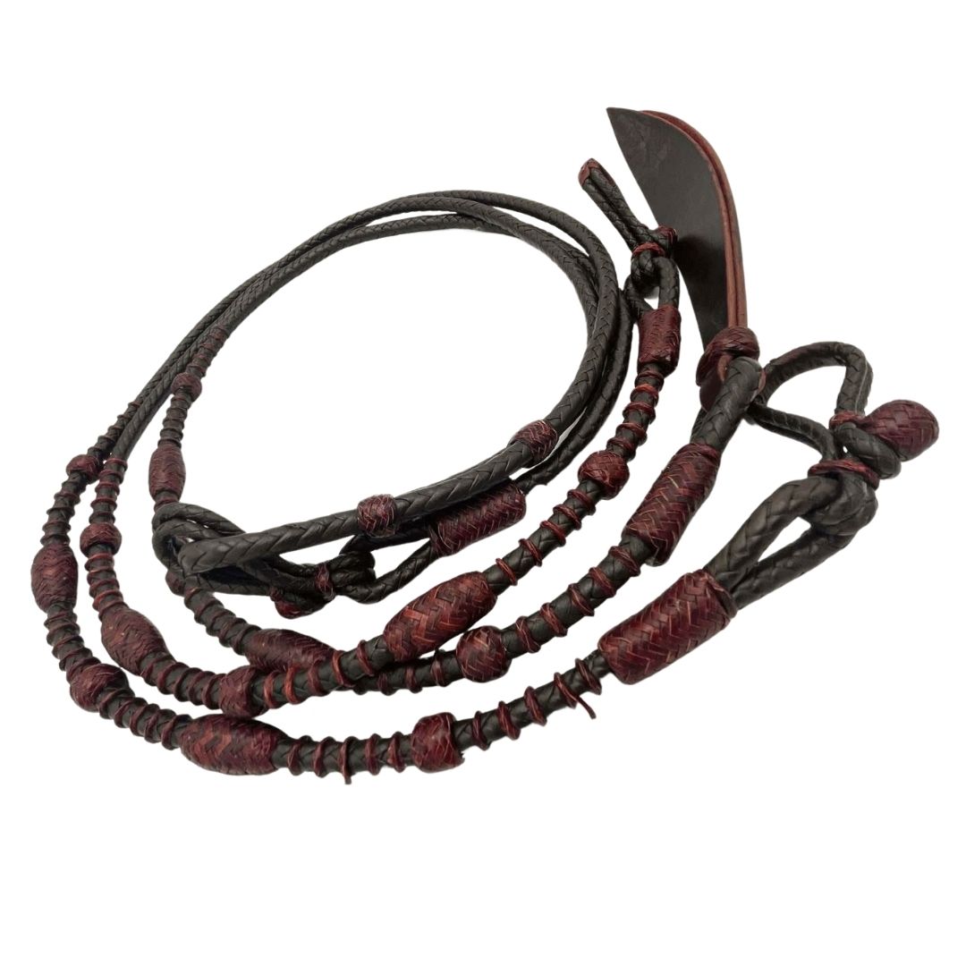 Dark Romel Reins with Red Rawhide