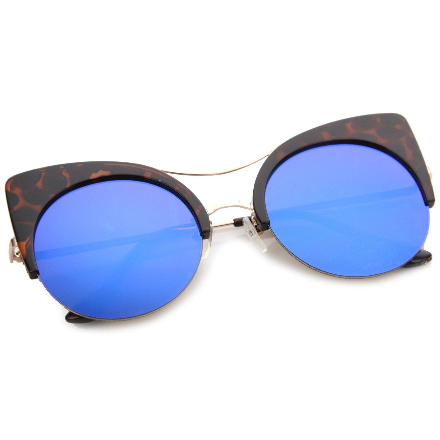 Oversize Flat Lens Round Cat Eye Mirror Lens Sunglasses A175