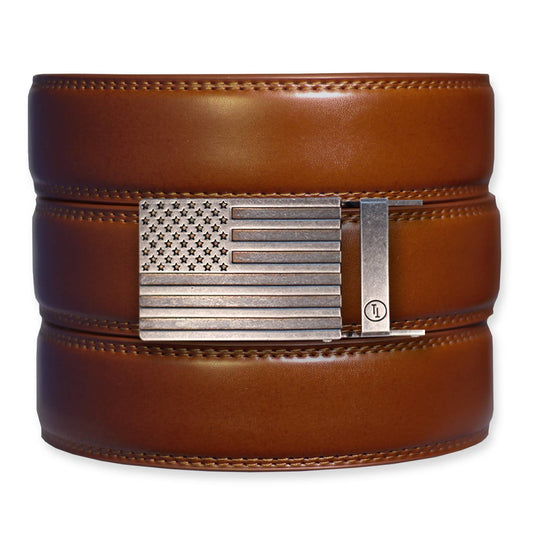 Cognac Leather Ratchet Belt & Buckle Set