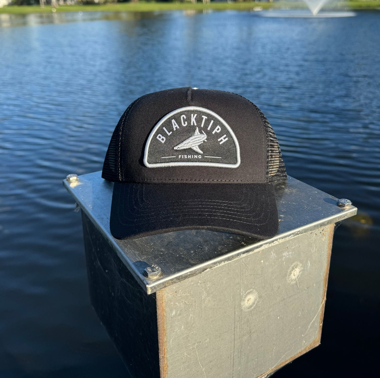 BlacktipH Snapback Hat with New Patch in Black and White