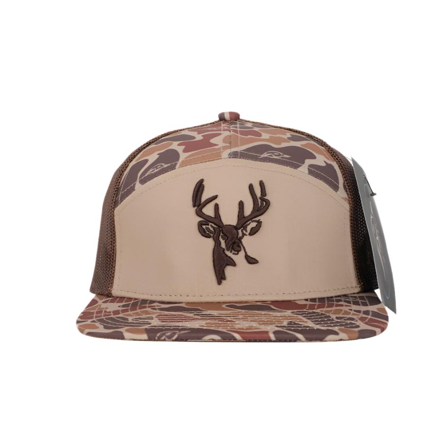 Youth 7 Panel Brown Old School 3 D Puff Deer Head w/ Brown Mesh